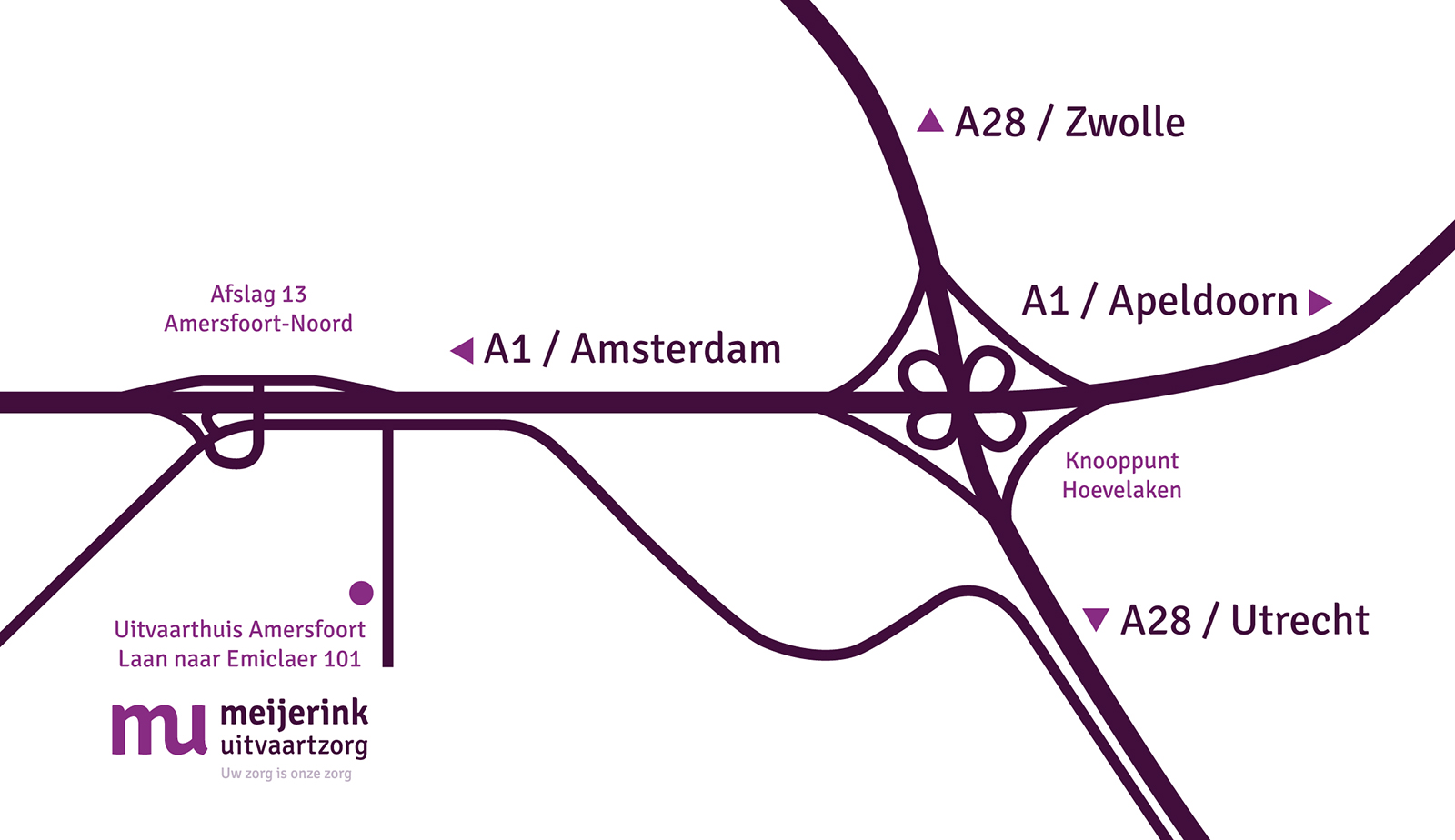 Plattegrond Route Meijerink Uitvaartzorg Uitvaarthuis Amersfoort